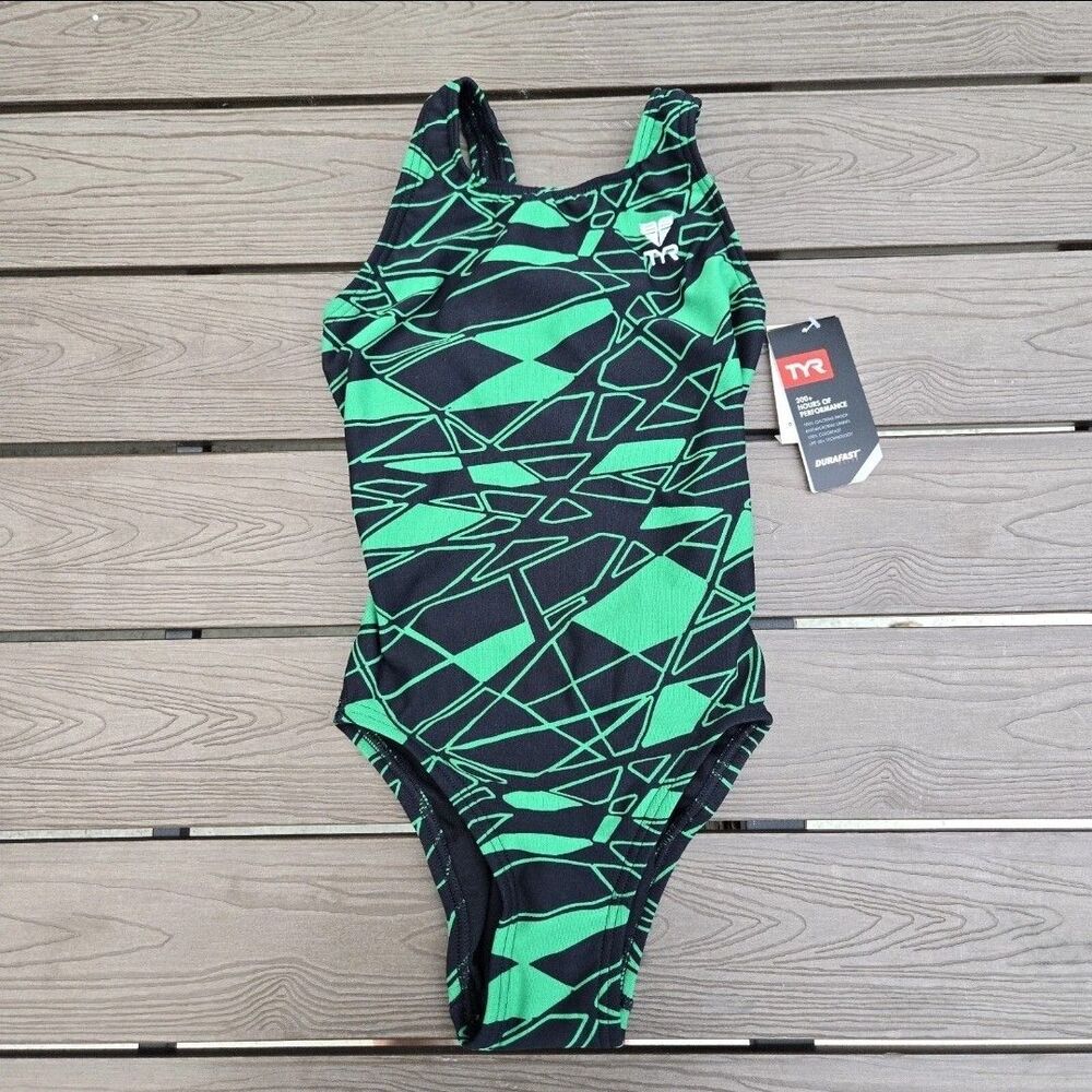TYR Youth Girl's Durafast Elite Green Mantova Maxfit One Piece Swim Sz 26 New